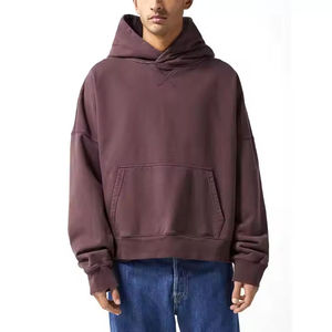 Personalizado de gran tamaño de peso pesado Vintage Sun faded Wash Puff Print Distressed Rhinestone Boxy doble bolsillos pulóver Sudadera con capucha para hombres - Product Image 1