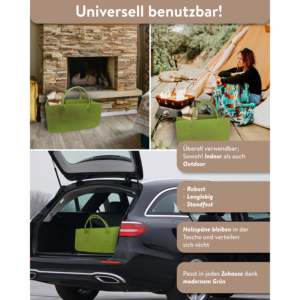 Sac de transport pour bois de chauffage en feutre réutilisable vert - Product Image 3