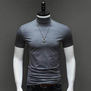 T-shirt en maille pour homme, style estival, grande taille, manches courtes, col roulé, coupe ajustée, séchage rapide, respirant, luxe - Product Image 3