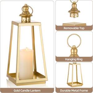 Modern Gold Metal Lantern <b>Set</b> Tapered Square <b>Candle</b> Holders for Home, Patio & Event Decor - Product Image 2