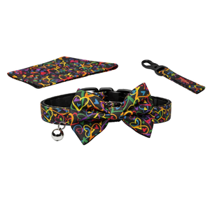 Noeud papillon pour chien à motif cœur, collier pour animal de compagnie réglable, tissu doux avec fermeture à boucle et à crochets - Product Image 1