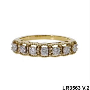 Elegante anillo de aniversario de diamantes de corte redondo de oro amarillo de 14 quilates de inspiración vintage 0.42CTW para mujer - Product Image 6