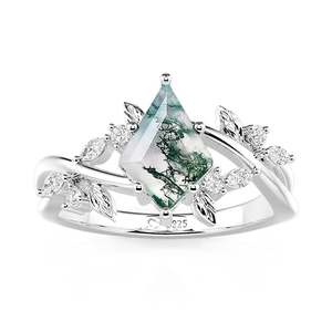 Anillo de compromiso bohemio con ágata musgosa en forma de pera Jeulia - Product Image 3