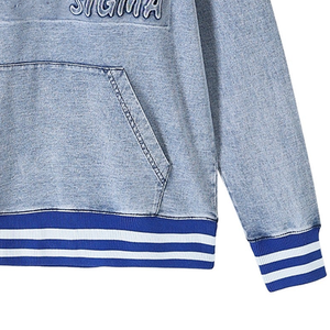 Sudadera con Cierre de Cremallera de un Cuarto, Estilo Chambray Lavado al Ácido, Unisex, con Logotipo Bordado en la Parte Delantera, Bolsillo Tipo Canguro, Etiqueta OEM - Product Image 6