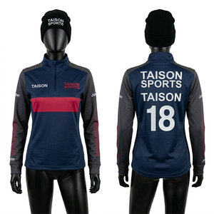 Sudadera deportiva para mujer de alta calidad, 300 GSM, tela de poliéster y elastano, base color granate, paneles de manga negros, logotipo sublimado personalizado. - Product Image 3