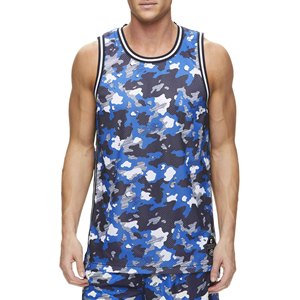 Fully Customized Men's Blue Camouflage Basketball Tank <b>Top</b> Sleeveless Mesh Breathable Athletic Wear Crew Neck Sublimated Print - Product Image 1