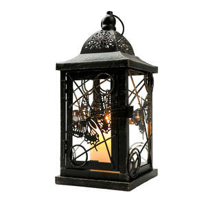 Distressed Black Moroccan Lantern <b>Butterfly</b> Design Metal & Glass Pillar Holder Home <b>Garden</b> Decor Custom Mini Decor - Product Image 1