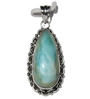 Pendentif goutte en Larimar pour enfants, style hindouisme bohème, avec sertissage clos, chaîne en argent vieilli plaqué rhodium, bijoux en pierres précieuses