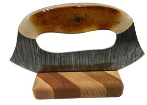 Couteau Ulu lame unique Couteau Ulu en acier Damas à vendre avec couverture en cuir - Product Image 2
