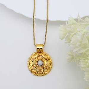 New Arrival Moonstone Pendant Boho Brass Necklace For Women 18k Gold Plated Tribal Geometric Medallion For Wholesale/OEM/ODM - Product Image 4