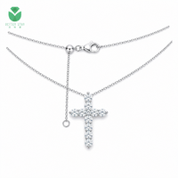 Collier en or massif 18 carats avec diamant de laboratoire DEF VVS HTHP CVD taille brillant rond, pendentif croix pour cadeau de bijoux religieux
