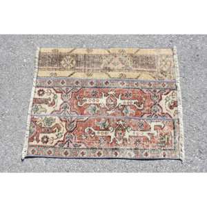 Alfombra de área de lana roja y beige Vintage turca de 19x24 pies, diseño de retales de tejido plano para decoraciones de sala de estar, respaldo de látex - Product Image 3