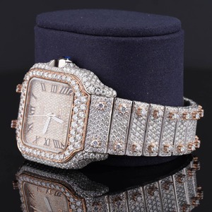 Reloj con Esfera Cuadrada Chapado en Oro Amarillo con Diamantes Cultivados en Laboratorio para Hombre y Mujer, Reloj de Acero Inoxidable Estilo Hip Hop con Incrustaciones de Diamantes, Pasa la Prueba del Diamante - Product Image 6