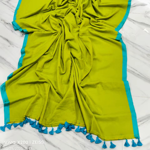 Sari en coton tissé confortable d'été, chemisier écologique à séchage rapide, uni, poids moyen, robe de mariée, plusieurs couleurs pour filles - Product Image 1