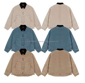 Chaqueta de trabajo de algodón personalizada, estilo boxy, diseño vintage, cortavientos, lisa, para hombre, de invierno, marrón, de lona ripstop lavada, con cremallera. - Product Image 1