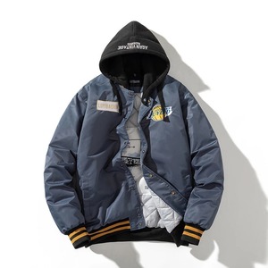 Hiver Cuir Véritable Peau de Mouton Canvas Varsity Basketball Jacket Casual Streetwear Thick Warm Parka - Product Image 2