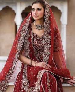 Elegant Pakistani Bridal Wear Ball Gown Floor-Length Lace Crystal Ruffles Fine Thread Embroidery Shimmering Stone Detailing - Product Image 5