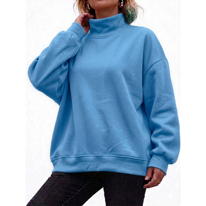 Womens <b>Red</b> Mock Neck Pullover Sweatshirt <b>Long</b> <b>Sleeve</b> Oversized Fleece Loungewear <b>Top</b> Trackstar OEM Private Label - Product Image 6
