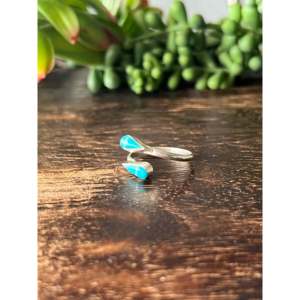 Sterling <b>Silver</b> Turquoise Inlay <b>Ring</b> Rhodium Plated <b>Adjustable</b> Dainty Fine Jewelry - Product Image 3