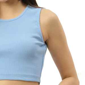 Camiseta sin mangas de verano para mujer Jersey transpirable Patrón sólido Cuello redondo Longitud corta - Product Image 6