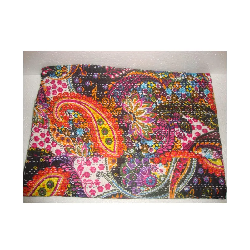 Impressão Folha Preta Quilt Kantha Cobertor De Tecido De Algodão Lance Colcha Cama Coverlet Edredon Bohemian Edredon Colcha Hotel Consolador Macio