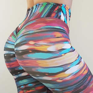 Leggings de sport et yoga pour femmes, taille haute, respirants, antibactériens, sans coutures, imprimé coucher de soleil coloré, décontractés et tendance - Product Image 6