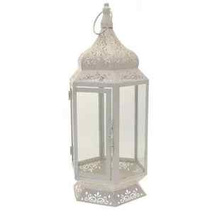 Lanterne de bougie marocaine ornée d'or lanterne d'or Antique lanterne perforée en fer fabriquée à la main avec fabrication de peinture dorée - Product Image 5