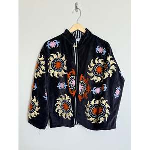 Chakra Reversible Leather <b>Jacket</b> for Ladies Autumn/Winter Coats Hand Embroidery <b>Quilted</b> Varsity Style Floral <b>Pattern</b> Finished - Product Image 2
