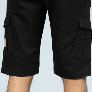 Pantalones cortos cargo informales para hombre de algodón 100% al por mayor, color negro de corte regular con patrón sólido y cierre de cordón bordado 3D - Product Image 6