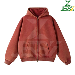 Sweat à capuche tricoté à fermeture éclair pour hommes manches longues hiver polaire française surdimensionnée 100% coton doublé lavage à l'acide grande taille personnalisable - Product Image 4