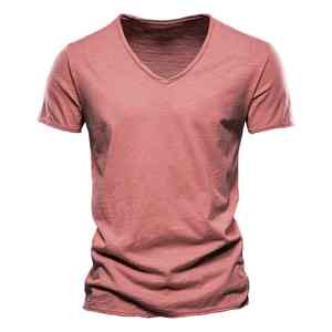 T-shirt confortable à col en V pour homme, en matière pure, personnalisable, style rétro, neuf, directement de l'usine, collection 2026 - Product Image 3