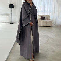 Thobe/Thawb Noir de Haute Qualité Nouveau Dubaï 2025 Luxe Broderie Florale Complète en Chiffon Cardigan Respirant Extensible dans les Quatre Sens