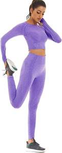 Ensemble de yoga violet de qualité supérieure soutien-gorge à manches longues avec leggings vêtements de yoga respirants pour l'entraînement d'entraînement - Product Image 4