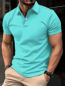 T-shirt uni décontracté pour homme Chemises polo à séchage rapide personnalisées Chemise polo d'affaires à manches courtes avec boutons pour homme - Product Image 3