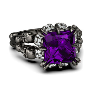 Jeulia Black Tone Princess Cut Sterling Silver <b>Skull</b> <b>Ring</b> for Anniversary - Product Image 3