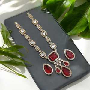 Ensemble de collier AD CZ plaqué or pour femmes Bollywood Style ethnique mariage fiançailles numéro forme chaînes de mode perle pierre principale - Product Image 2