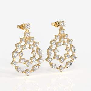 Golden Vine 14k Rose Gold <b>Earrings</b> Lab Grown Drop Geometric Heart-shaped Design Emerald Pearl Diamond Classic Religious Weddings - Product Image 2