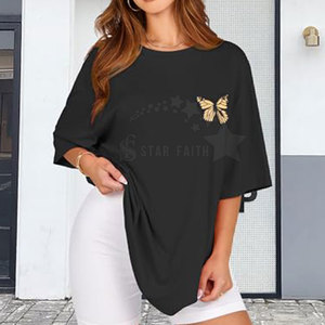 Camiseta de mezcla de algodón de gran tamaño para mujer de alta calidad OEM Top informal cómodo de estilo callejero de moda con ajuste holgado - Product Image 3