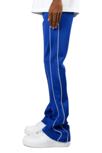 Men's Blue Track Pants With White Side Stripes <b>Elastic</b> Waist Casual Joggers Midweight Polyester Breathable Spring Wear - Product Image 1