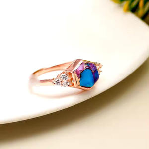 Cobre Turquesa Piedra Bisel Ajuste Chapado en oro rosa Plata de Ley 925 Anillo de diseño clásico - Product Image 3