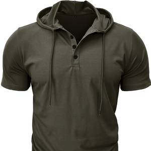 Sweat à capuche personnalisé à manches courtes pour hommes avec impression numérique 100% polyester teint uni pour les entraînements de gym - Product Image 1
