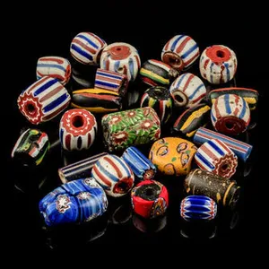 Cuentas de cristal con patrón Tribal nepalí, abalorios de arcoíris multicolores opacos rústicos, cuentas de joyería de Murano Chevron - Product Image 3
