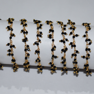 Black hydro Bead gold plated wire wrapped <b>Cluster</b> Rosary Chain, Beaded chain for Jewelry Making, 2mm Hydro fashion jewelry chain - Product Image 1