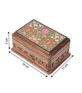 Walnut Wood Carved Secret Lock Storage Box with Paper Mache Design on Top 6 inches jewellery organizer gift box for woman - Product Image 3