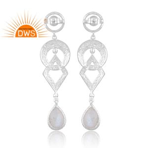 Pendientes colgantes de piedras preciosas de piedra de luna arcoíris Natural de plata de ley fina superventas, joyería personalizada para mujer, regalo para ella - Product Image 2