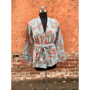 Chaqueta de Algodón Acolchada India, Regalo de Navidad, Chaqueta Kantha con Estampado de Bloques Hecha a Mano, Abrigo Colorido Vintage, Estilo Bohemio de Verano - Product Image 5