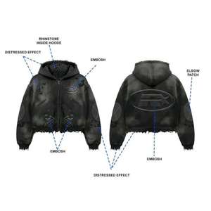 เสื้อมีฮู้ดผู้ชายแนวสตรีทผ้าคอตตอนโอเวอร์ไซส์ปักลาย - Product Image 4