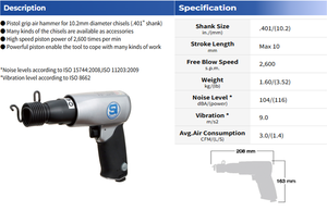 Búa không khí-2,600 bpm búa khí nén hạng nặng với. 401 "Shank | Sản xuất tại Nhật Bản SI-4120A Shinano - Product Image 5