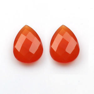 Top qualité 12x16mm Orange calcédoine Briolette poire coupe forme naturelle calibré pierres précieuses en vrac pour la fabrication de boucles d'oreilles de bijoux - Product Image 3