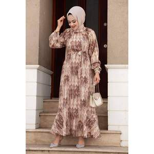 Removable <b>Belted</b> Hijab Dress <b>Tan</b> - Product Image 1